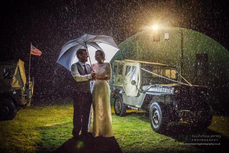 1940s wedding rain