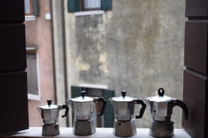 moka pots in a row